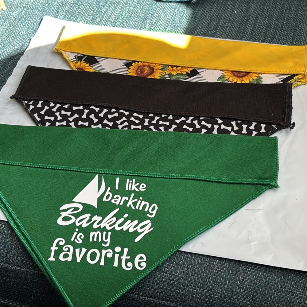 Set of 3 a Green Dog Bandana with Fun Print a black & white and a floral one